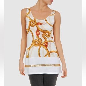 CLASS ROBERTO CAVALLI White/Gold Jersey Tank Top 6/42 NWT